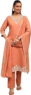 Libas Embroidered Chanderi cotton Straight Kurta With Trouser and Dupatta Price In India