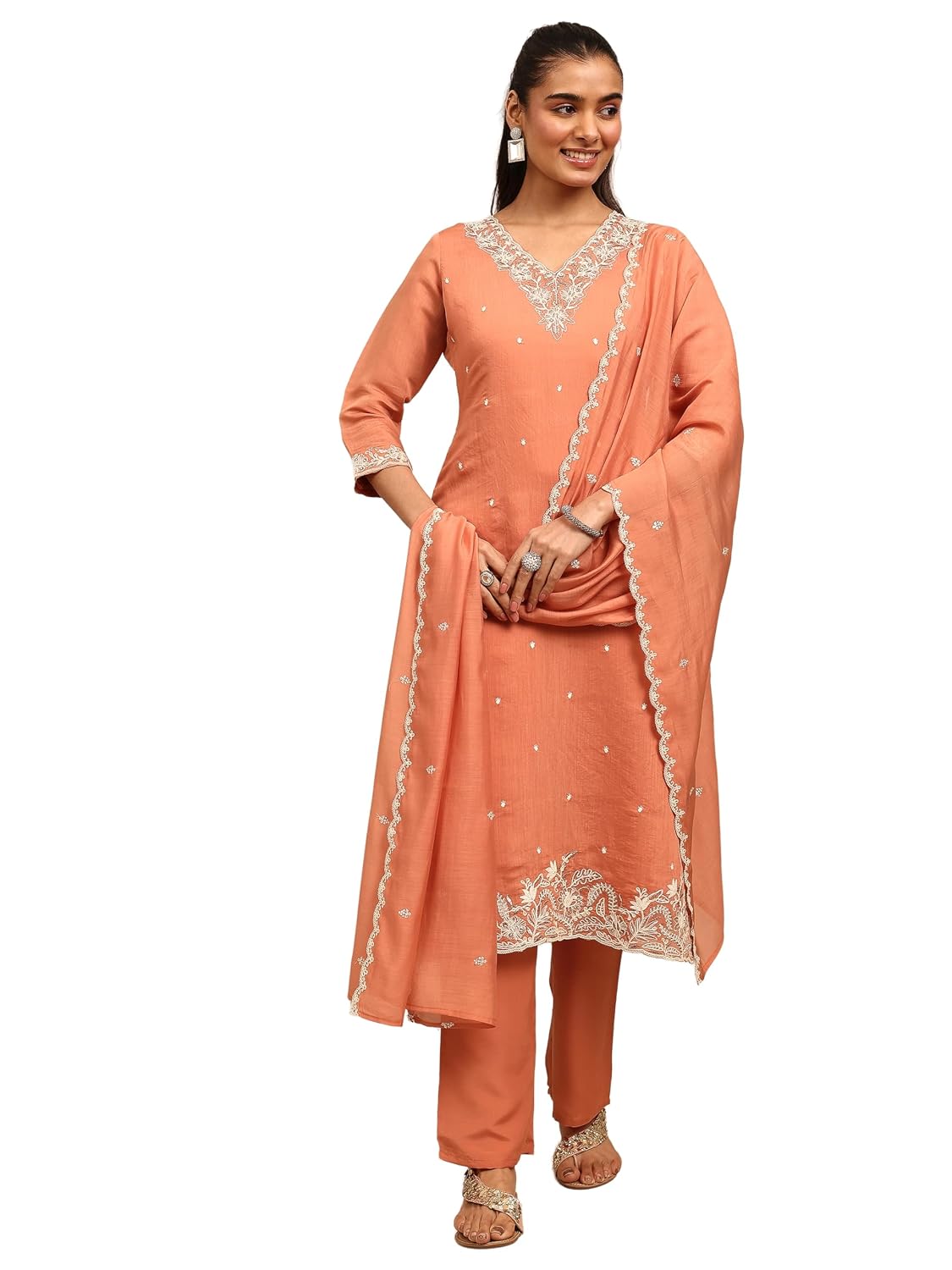 Libas Embroidered Chanderi cotton Straight Kurta With Trouser and Dupatta - Review, Price and Buying Guide