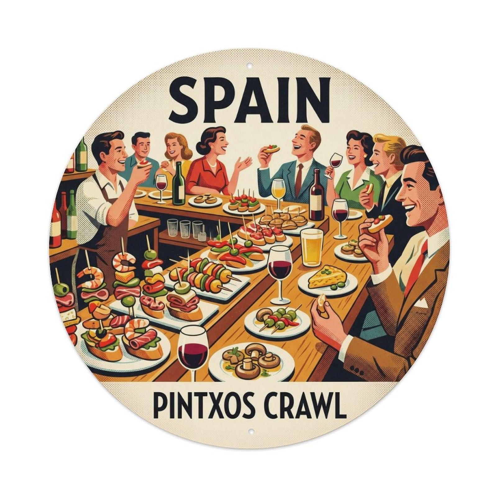 San Sebastian Pintxos Crawl Spain Cultural Travel Metal Tin Sign