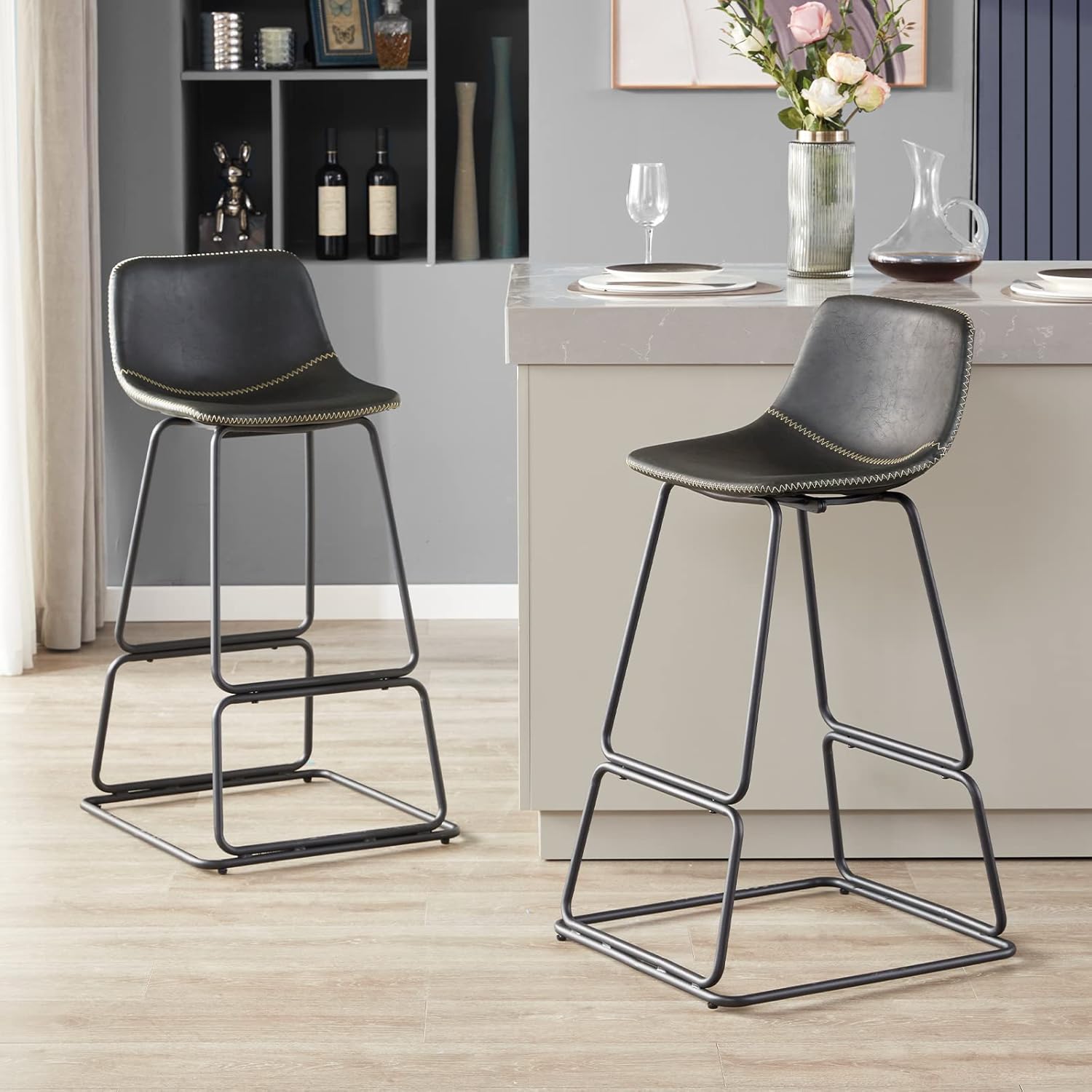 Bar Stools Set of 2, 30 inch Modern Bar Stools, Metal Bar