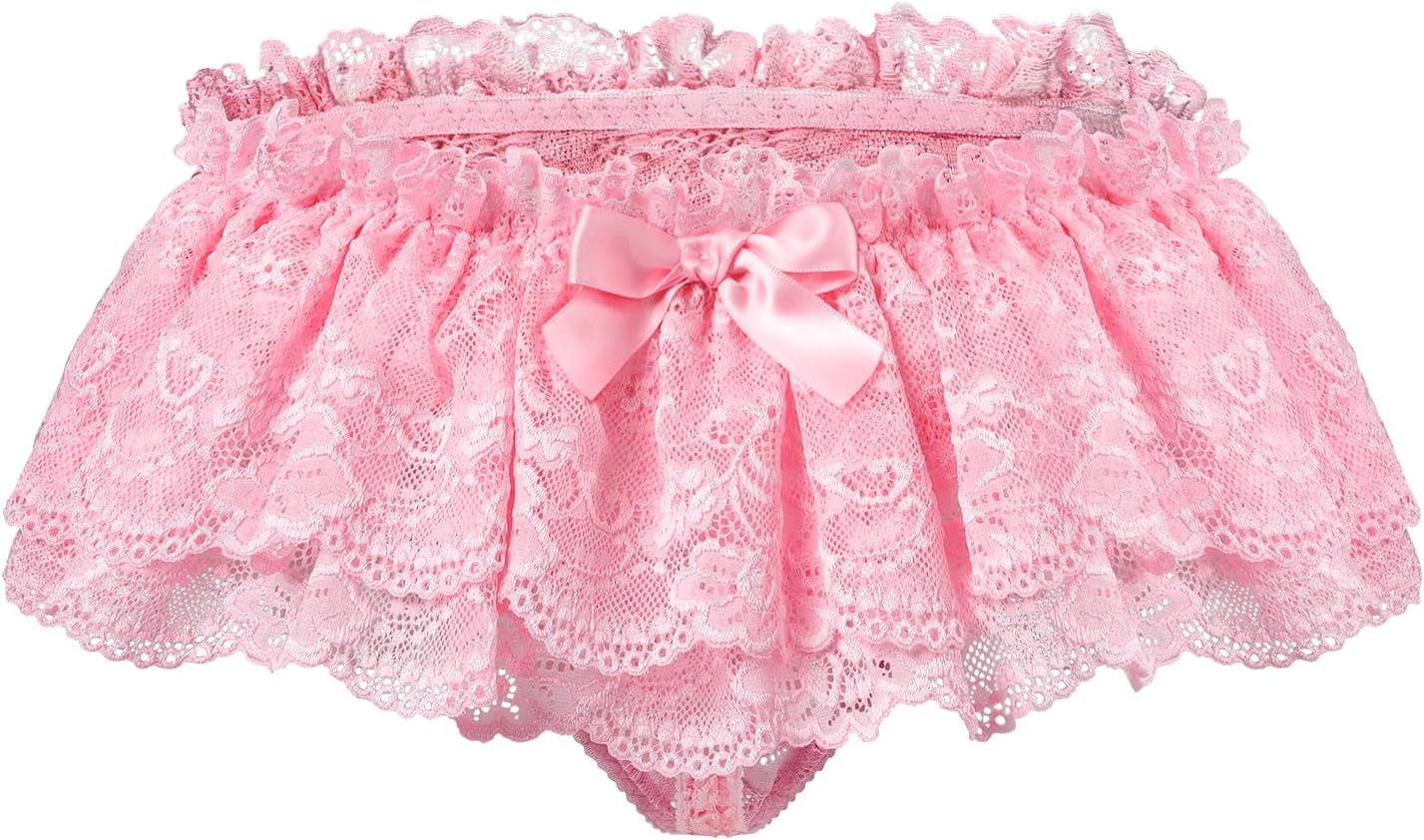 Littleforbig Unisex Hipster Briefs Sissy Lace Skirted Thong Panties Shaping Briefs for Crossdressers Transgender - Image 3