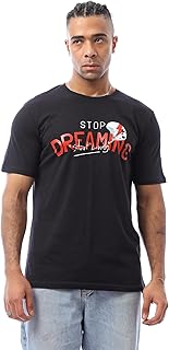 ريفين تي شيرت رجالي بأكمام قصيرة مطبوع عليه "Stop Dreaming" أسود عصري
