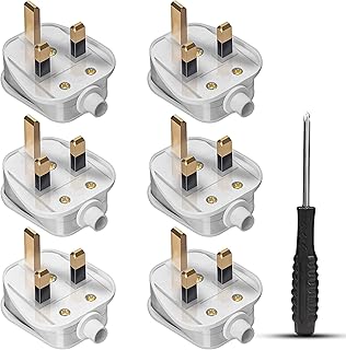 Pack of 6 13Amp Plug, Fused Plug 3 Pin Plug Uk With Cord Grip Rewireable White Plugs-13 Amp Plug Uk Heavy Duty Electrical Plug Uk 13 A Fused Mains Plugs-13 Amp Plugs Durable For Electrical Appliances.