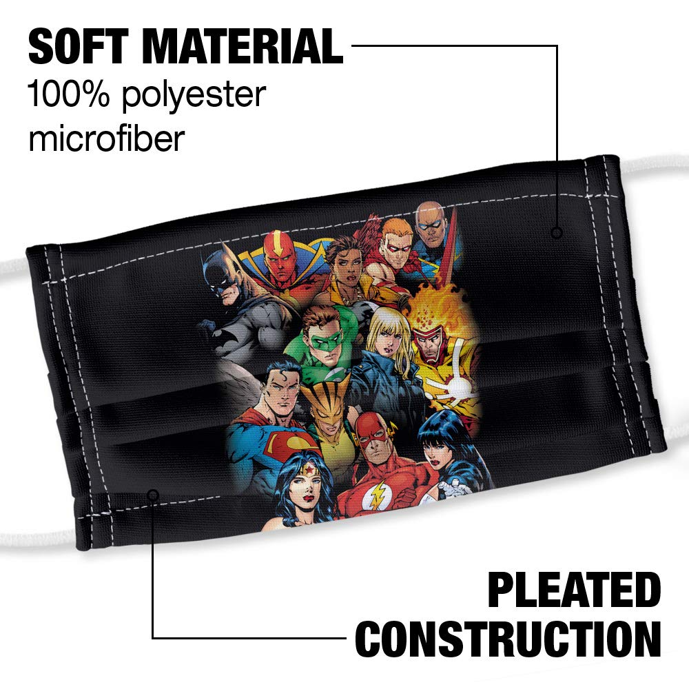 Popfunk Justice League The Leagues All Here 1-Ply Reusable Face Mask Covering with Adjustable Nose Wire, Unisex