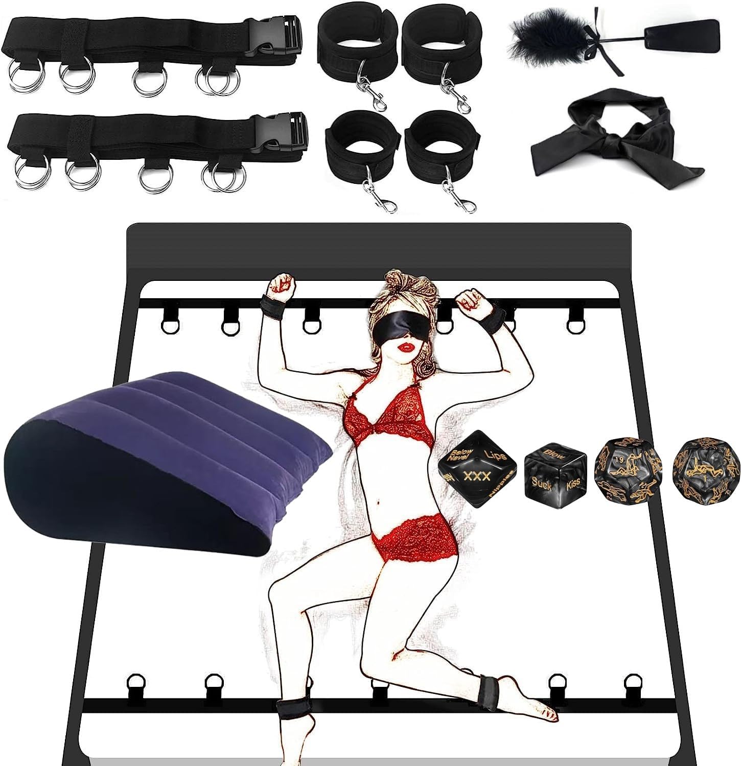 Sex Toy Restraint BDSM Restraint Couple Sex Toy Restraint BDSM red kit, 75 inch Adjustable Bed Restraint Sex Belt with Handcuffs, Eye mask, Couple Adult Toy Sweatshirt Yoga BZ/23
