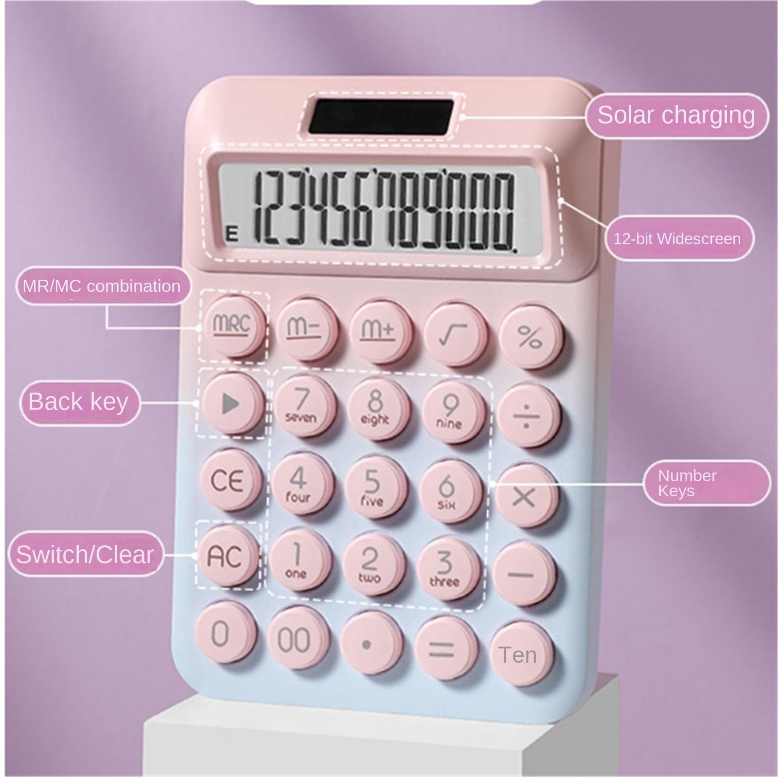 Kalkulatory Kalkulator, Wielofunkcyjny Kalkulator Biurowy, 12-cyfrowy Wyświetlacz LCD, Podstawowy Kalkulator Stacjonarny Przybory Szkolne(Pink)