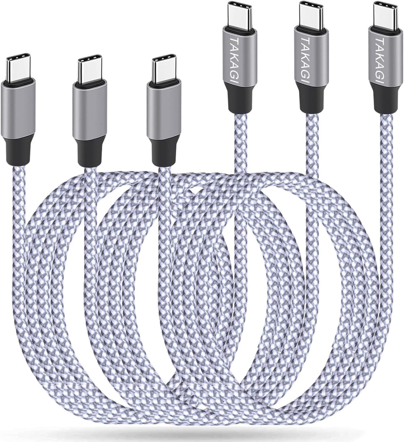 TAKAGI USB C Cable, Nylon Braided USB C to USB C Charger Fast Charging 60W 6ft 3Pack Data Sync Type-C Cord for iPhone 16 15/16 15Pro/16 15Plus/16 15Pro Max/iPad Mini 6,Pro 12.9/Air 4/5/Galaxy S24/23