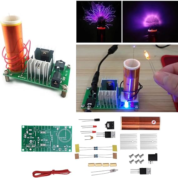 Bewinner DIY Coil Module Plasma Speaker Unassembled Mini Electronic Kit 15W DC 15-24V 2A Arc Ignition Music Playback Light Isolation Fluorescent Lamp