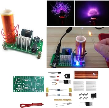 Bewinner DIY Coil Module Plasma Speaker Unassembled Mini Electronic Kit 15W DC 15-24V 2A Arc Ignition Music Playback Light Isolation Fluorescent Lamp