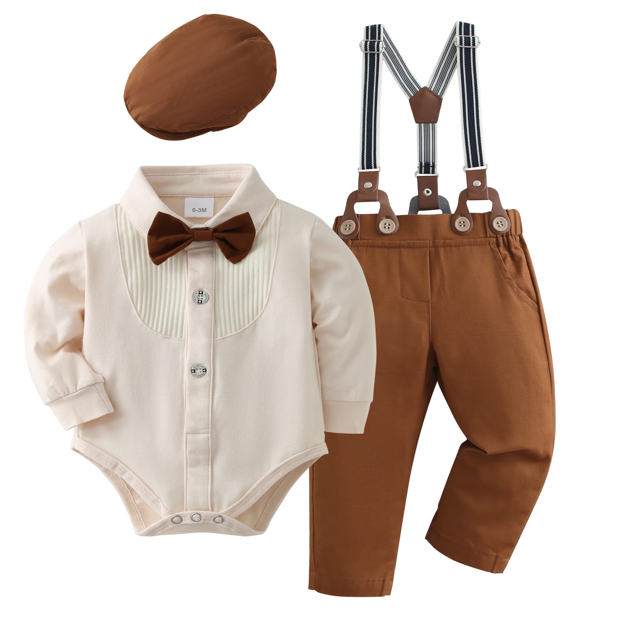 YUEMION Baby Boy Clothes Wedding Outfit Suits, 0-18 Months Infant Boy Gentleman Set, Dress Shirt+Vest+Suspender Pants+Bowtie