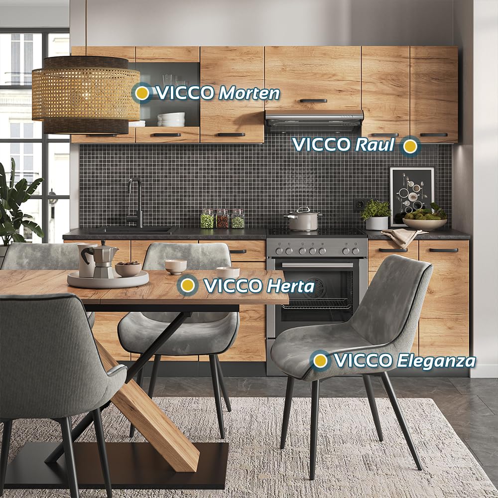 Vicco Mueble de Cocina Raul, Oro Power Roble/Antracita, 240 cm, ET Negro Estampado, combinable de Forma Flexible con Elementos modulares