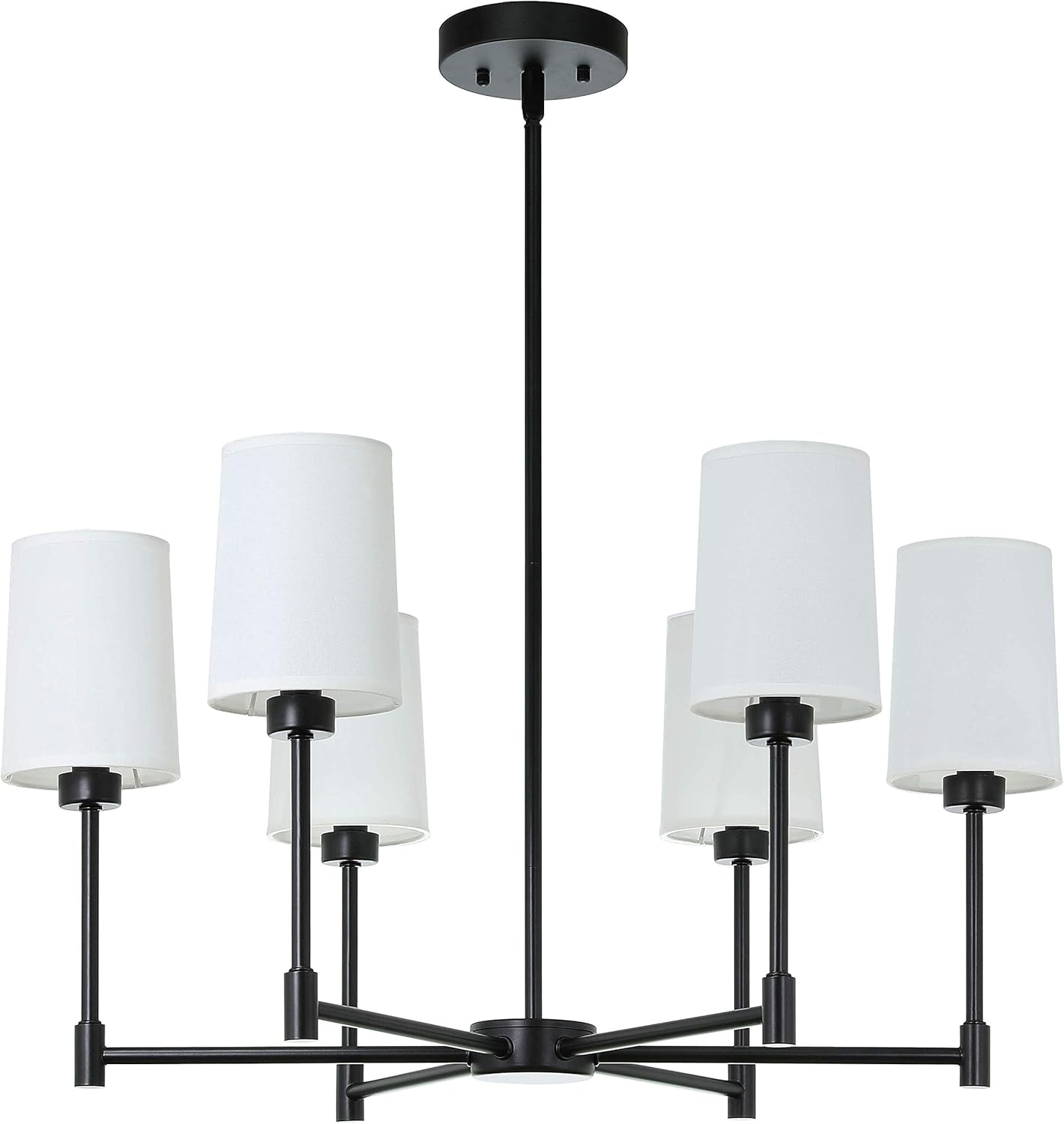 Matte Black Iron 5-Light Chandelier with White Fabric Shades