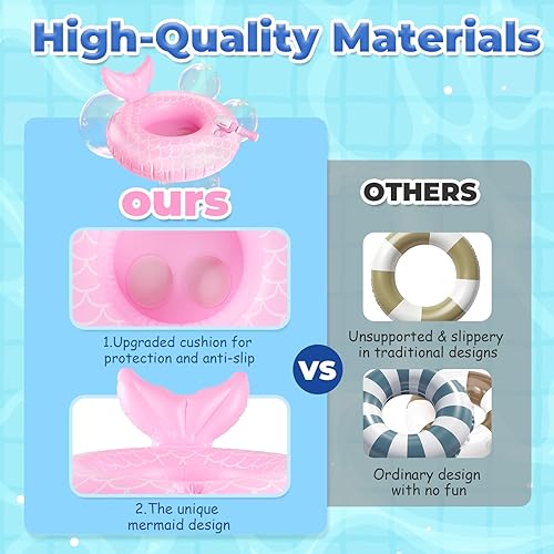 Miniatura 6 de Flotador de sirena para piscina con pistola de agua para niñas y niños de 3 a 5 años de edad, flotadores inflables de piscina para niños pequeños,