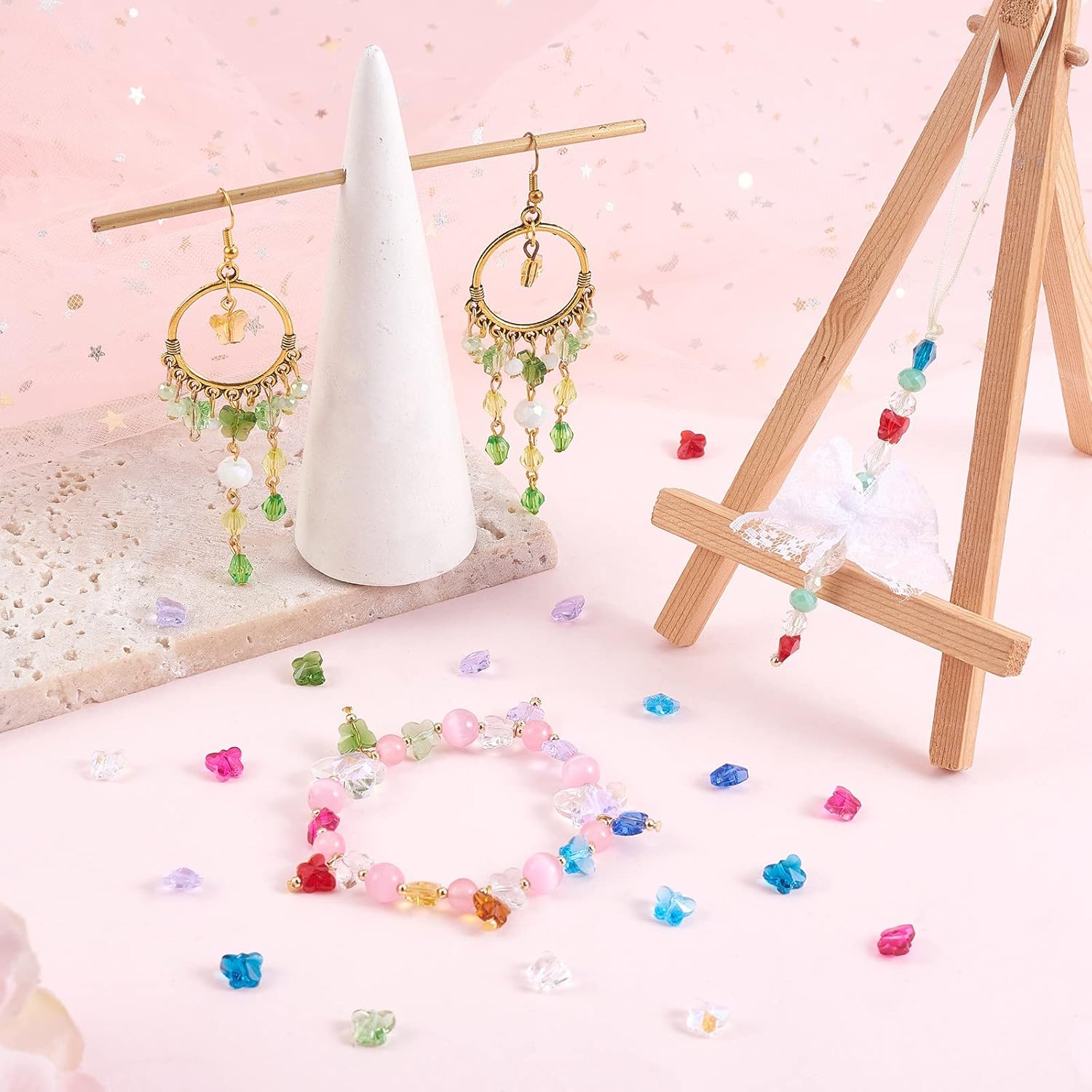 BEEFLYING 72Pcs Crystal Butterfly Beads 12 Colors Transparent Faceted Glass Beads for DIY Jewelry Making Home Decoration - Image 6