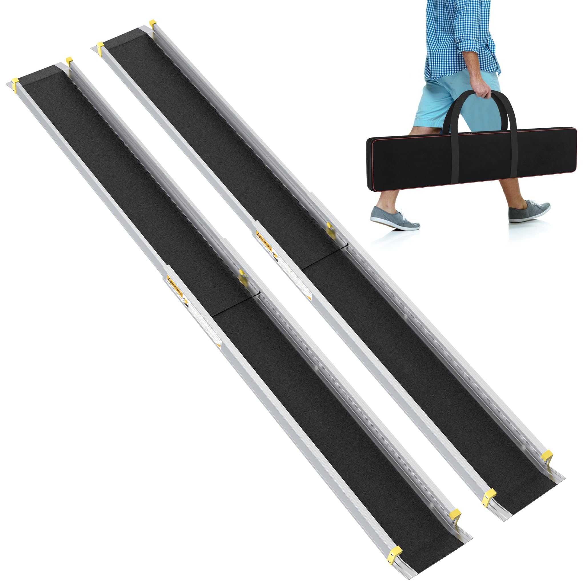 YUENFONG Rampa telescópica de aluminio para silla de ruedas, 106,5 – 183 cm, 2 unidades, rampa telescópica, antideslizante, ajustable, rampa para silla de ruedas, hasta 272 kg, para sillas de ruedas,