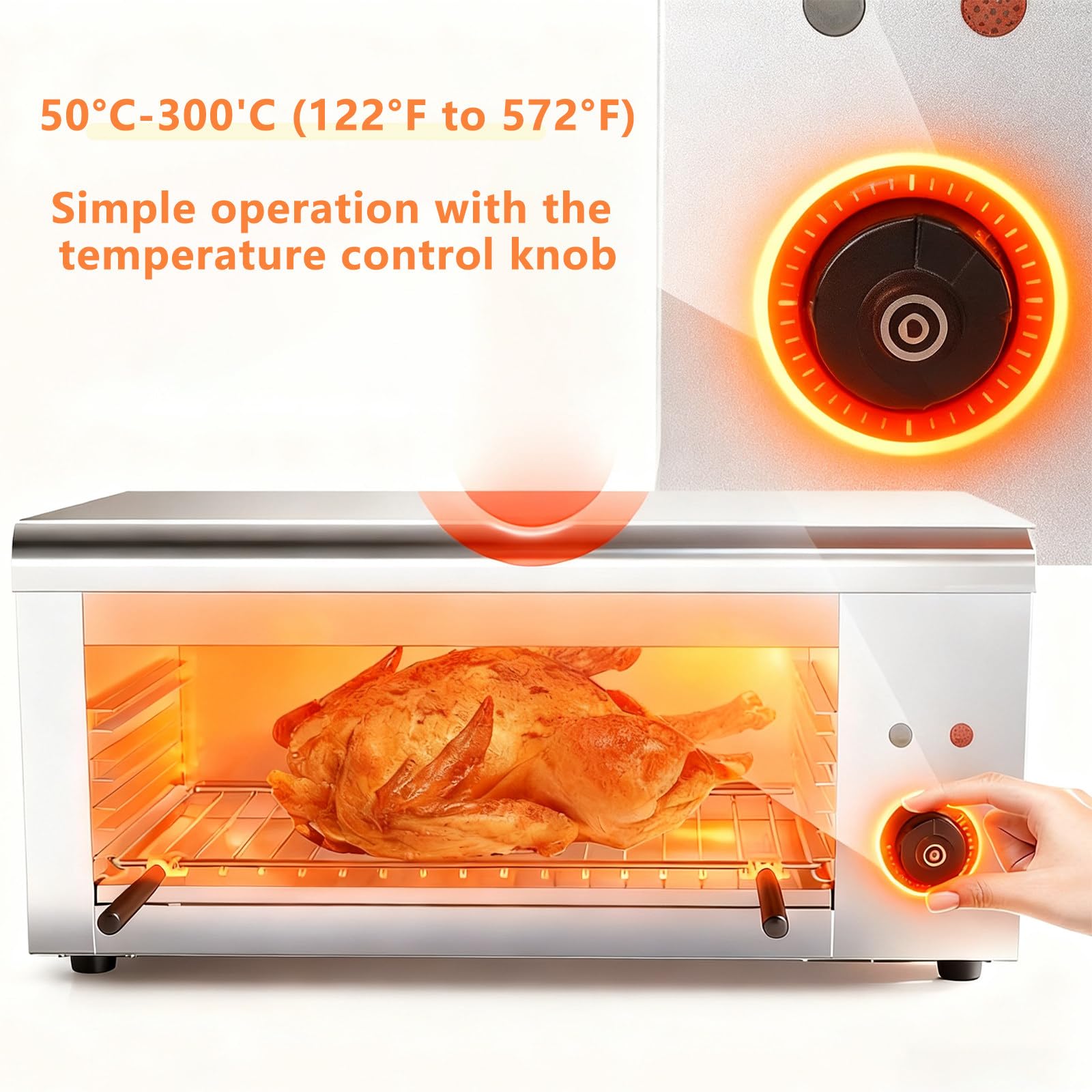 Parrilla eléctrica para fundir Queso, Parrilla Profesional de Interior para Carne de Res y Pollo (50–300 °C), cocedor de Carnes de Acero Inoxidable, para Uso doméstico y Profesional