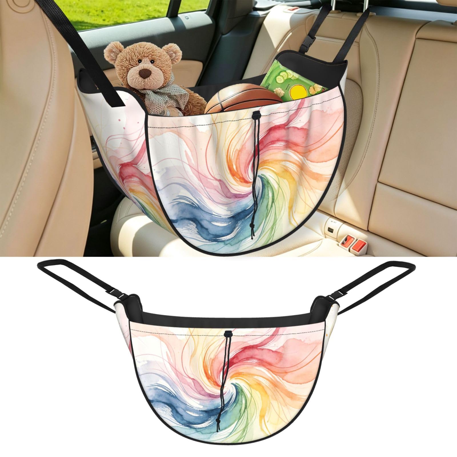 Cntdbu Black Color Lines Flow Car Seat Organizer-Backseat Storage Bag For Travel