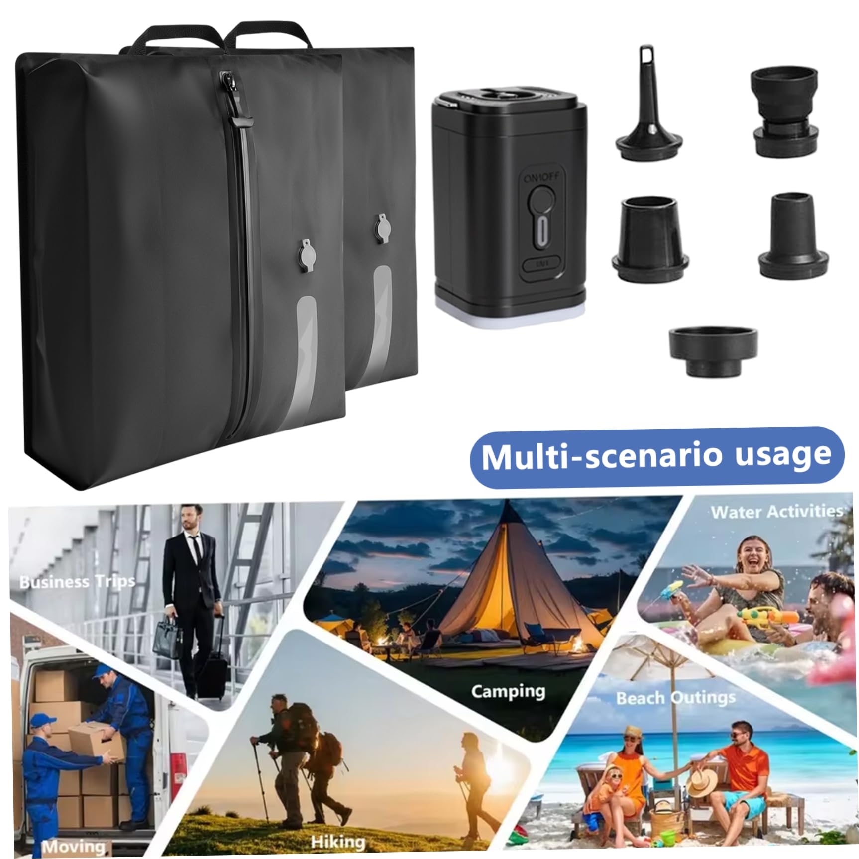 Sacchetti sottovuoto da viaggio con pompa, confezione da 2, 17 litri – Sacchetti a compressione da viaggio riutilizzabili per vestiti, pompa elettrica, custodia impermeabile per valigia, casa