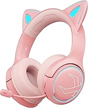 BINNUNE Wireless Gaming Headset with Noise Canceling Microphone for PS4,PS5,PC,Mac,48 Hours Battery Life,2.4G Ultra Low Latency Wireless Bluetooth Gaming Headphones,LED Flowing RGB Light (Pink)