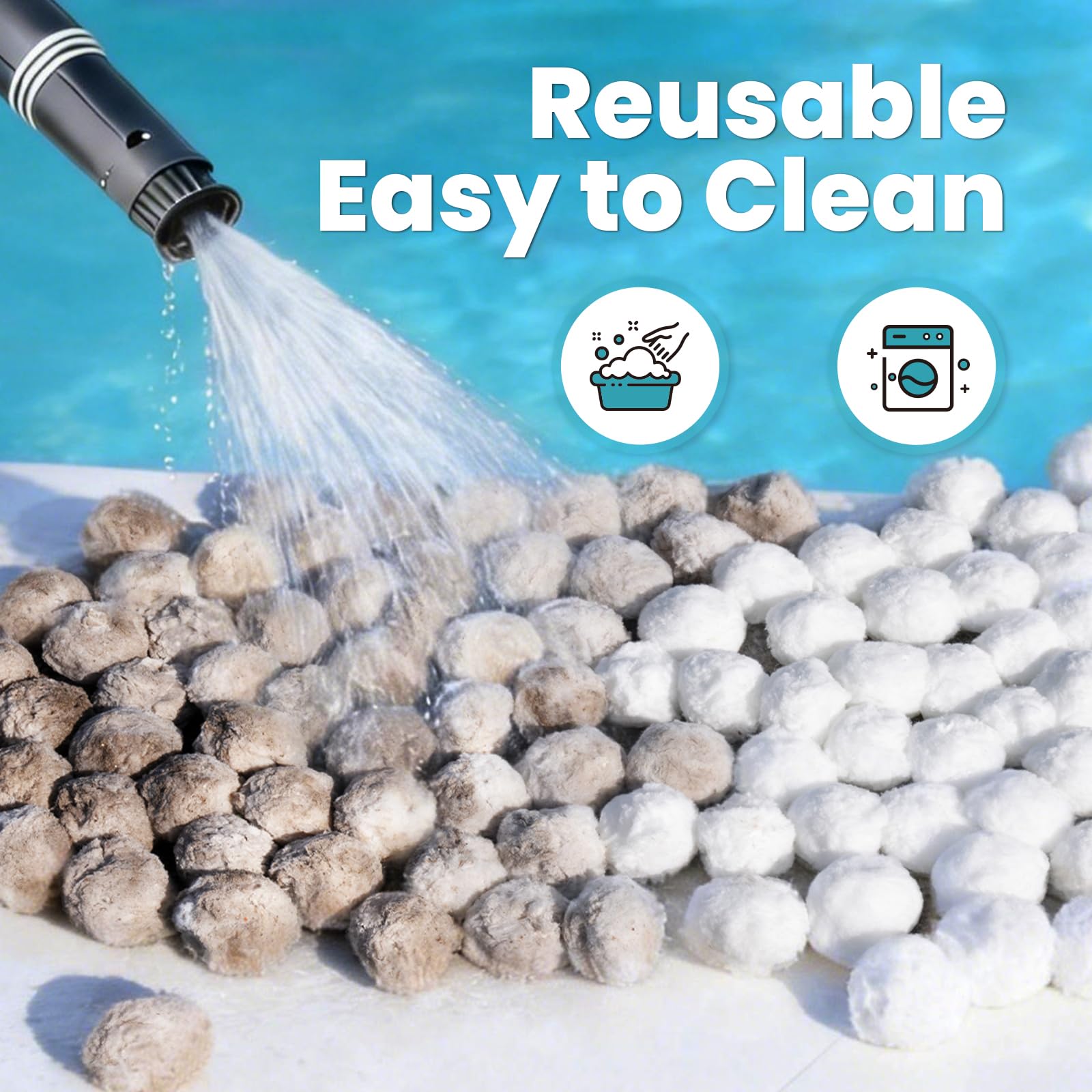 Balles filtrantes de piscine de 2,1 kg pour filtres à sable, balles filtrantes blanches réutilisables pour tous les systèmes de filtre à sable, balles filtrantes efficaces et légères