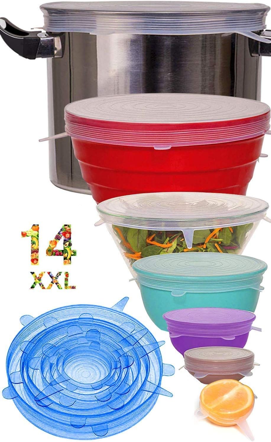 13 Pièces Couvercles Silicone Alimentaire Longzon - Ronds Et Rectangulaires - Réutilisables Micro-ondes