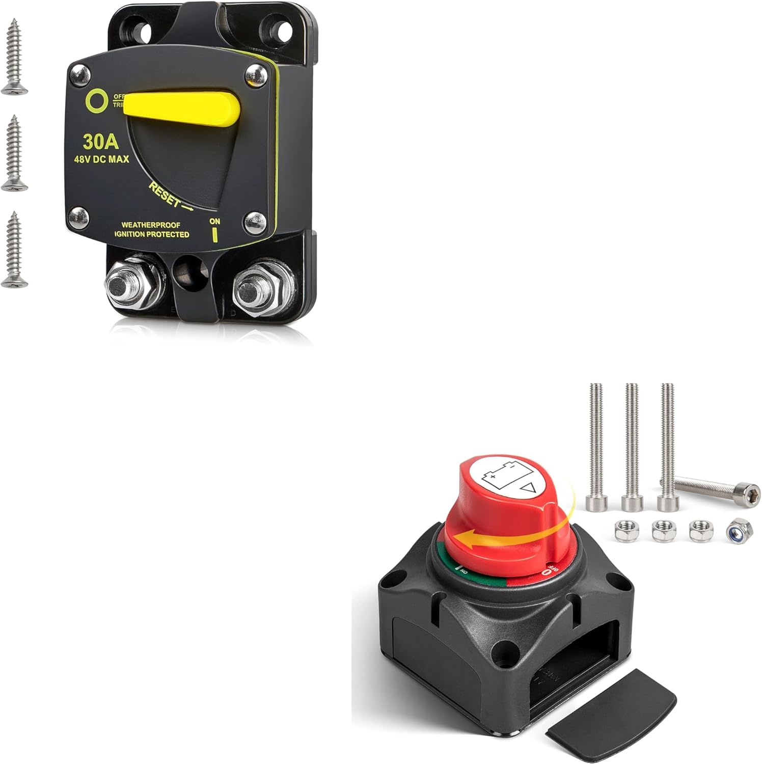 RED WOLF 30A Circuit Breaker On-Off Battery Switch DC 12V-48V 275A, Heavy Duty Marine Battery Power Cut Master Switch Disconnect Isolator Ignition Protected