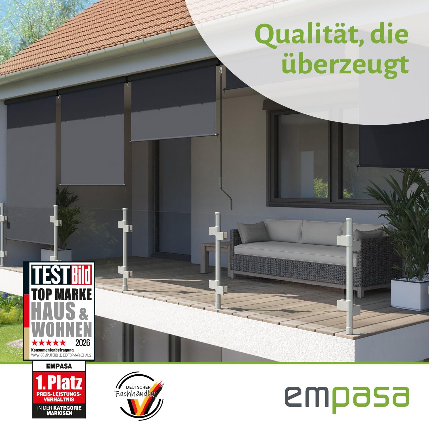 empasa Senkrechtmarkise Master Vertikalmarkise Balkonmarkise Sonnenschutz Balkonsichtschutz Sichtschutz Balkonrollo Rollo mit Handkurbel, Farbe:anthrazit, Größe:240 x 250 cm