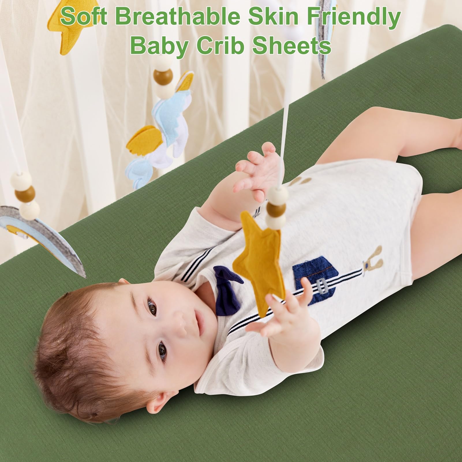 Paquete de 2 sábanas de Muselina para Cuna de 28 x 52 Pulgadas para niñas y niños, sábana Bajera Ajustable de Muselina de algodón Suave y acogedora, Ropa de Cama Bohemia de algodón