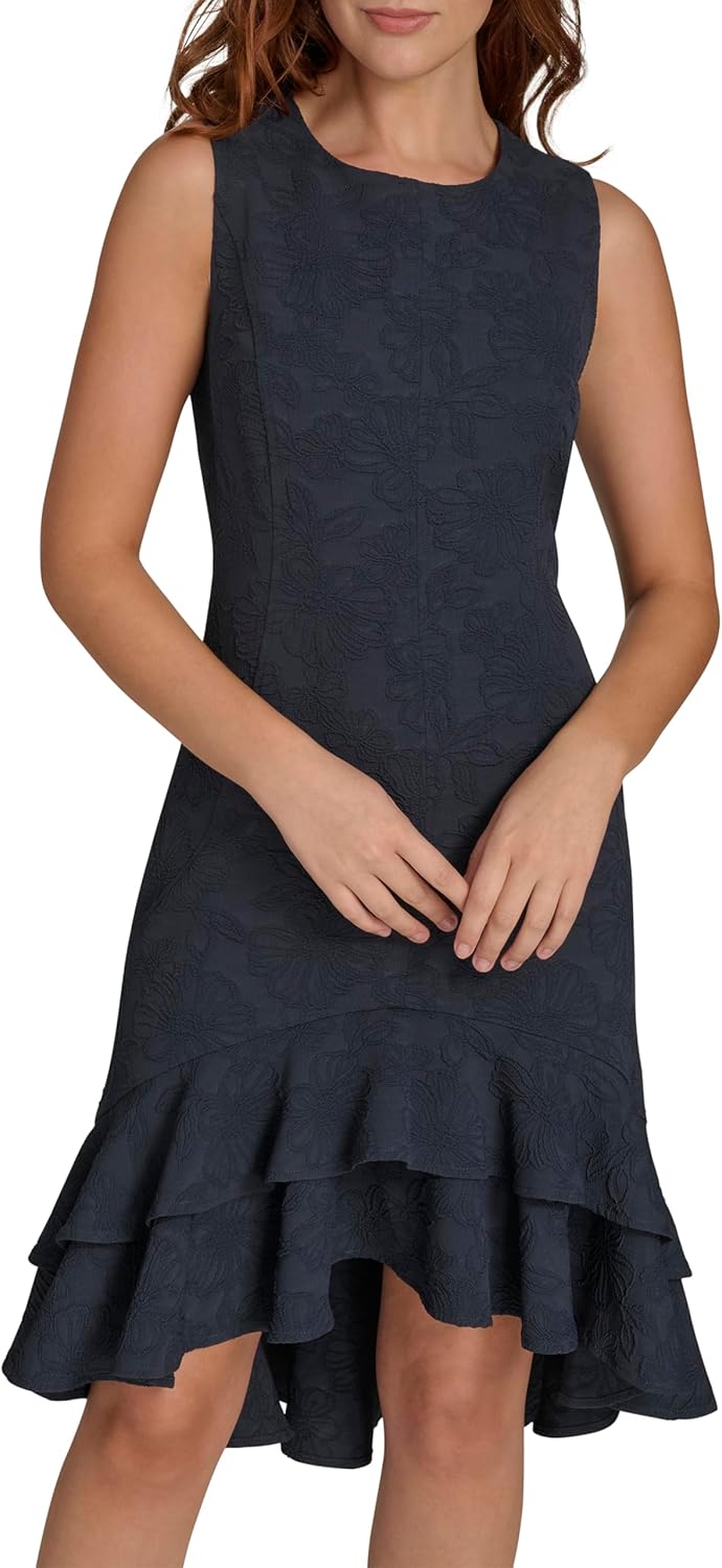 Tommy Hilfiger Women's Sleeveless Jewel Neck Tiered Hi-lo Mini Dress