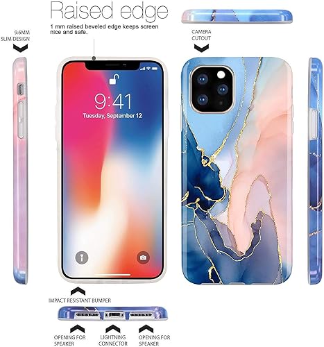 Miniatura 5 de JAHOLAN Funda para iPhone 11 Pro Max, diseño de mármol brillante con purpurina dorada, parachoques transparente, TPU de goma suave, funda de