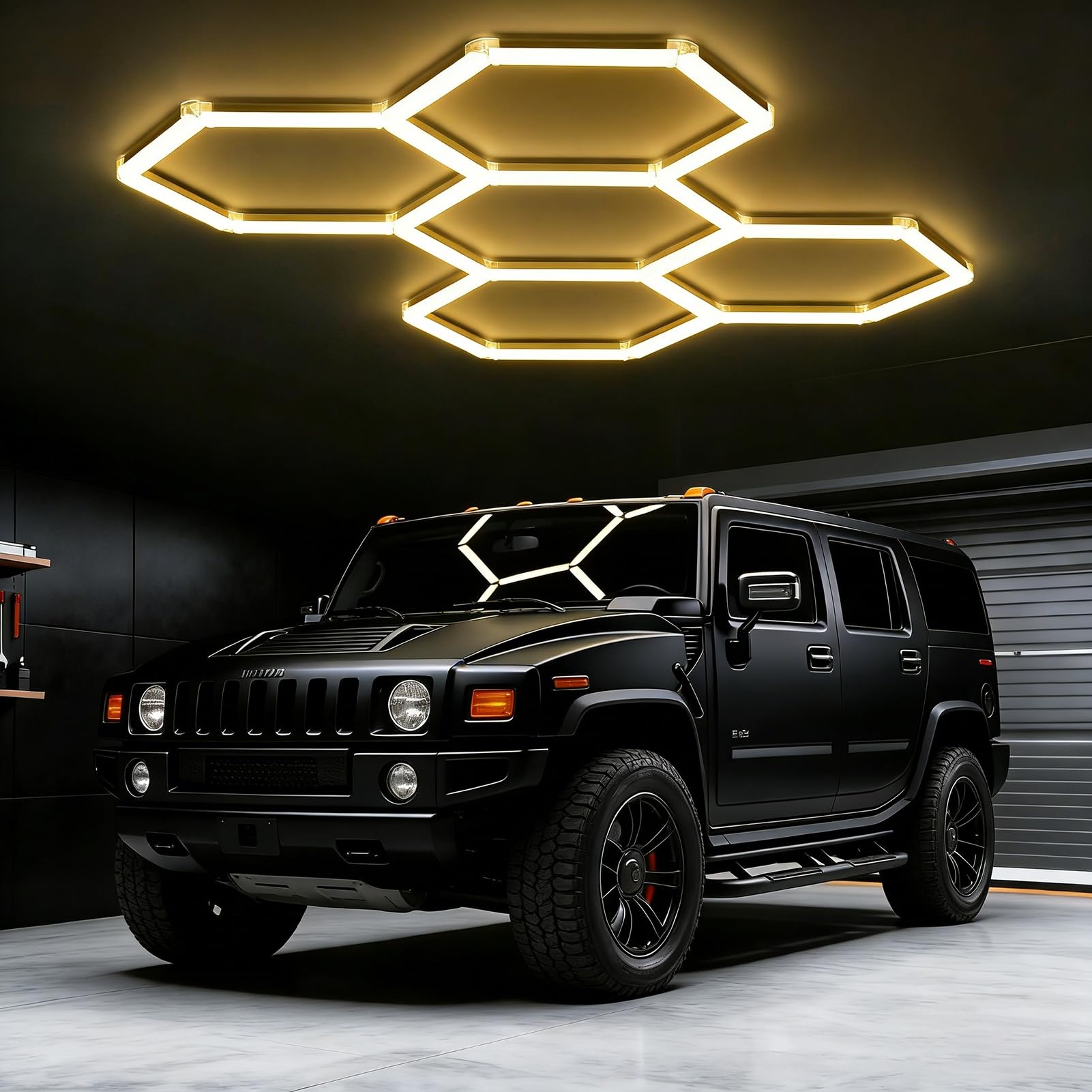 Lampada LED Esagonale per Garage,4500K Plafoniera Soffitto Collegabile, Illuminazione per Dettagli Auto, Autolavaggio, Negozio e Esposizione,4500k