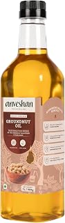 Anveshan Wood Pressed Groundnut Oil - Cold Pressed Virgin Peanut Oil, 100% Pure Non-GMO, 1L (33oz) for Cooking & Deep Frying