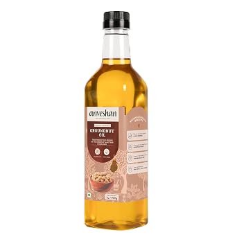 Anveshan Wood Pressed Groundnut Oil | Cold Pressed | Virgin & Unrefined Peanut Oil | 100% Natural & Pure Cooking Oil | Non-GMO | 1L Plastic Bottle 33 fl oz | Ideal For Cooking and Deep frying