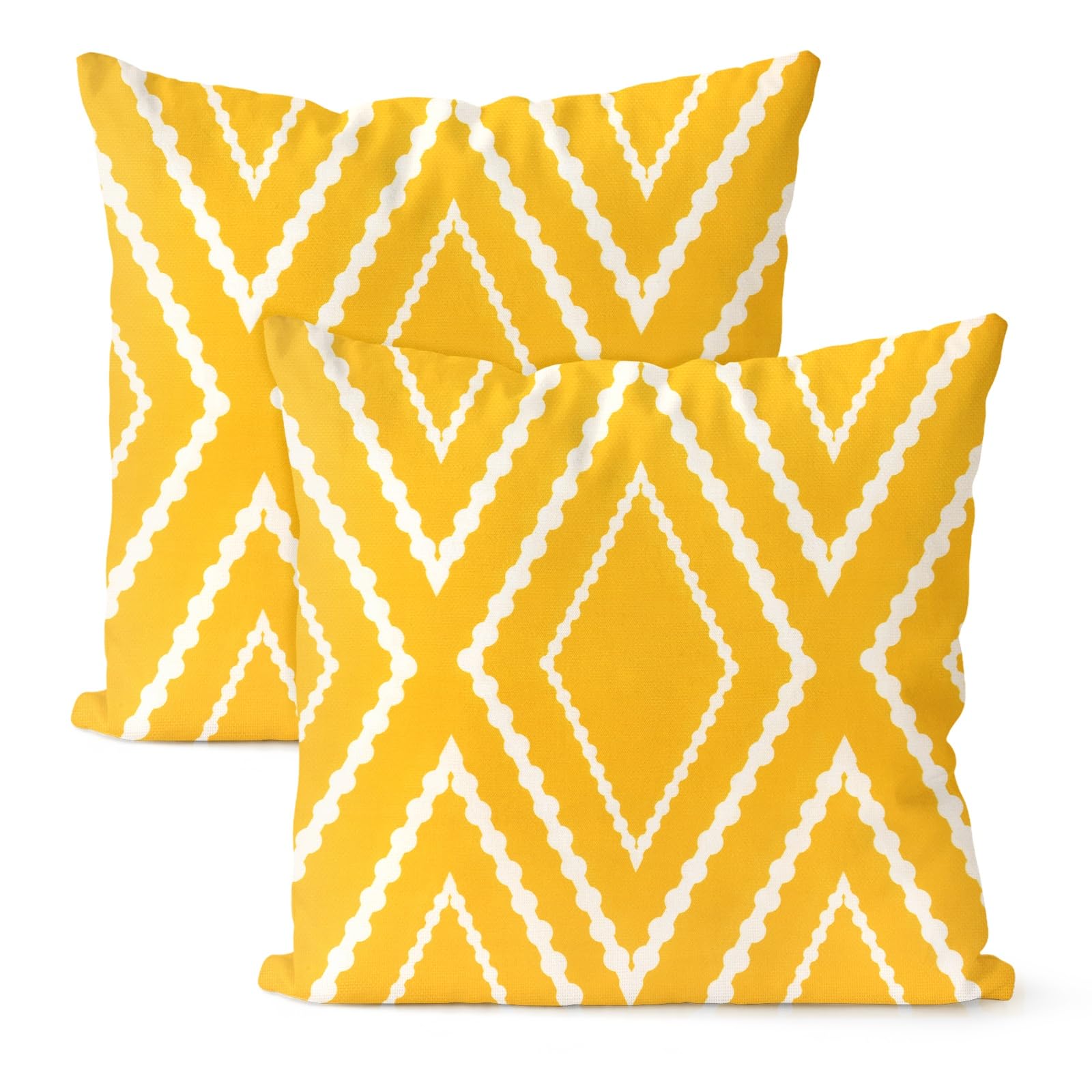M METERXITY 2-Pack Outdoor Waterproof Throw Pillow Cover, 16x16 Inch Linen Boho Geometric Decorative Cushion Cover for Patio/Balcony/Garden, Water Resistant Pillow Case [Yellow White Stripe] — image 1