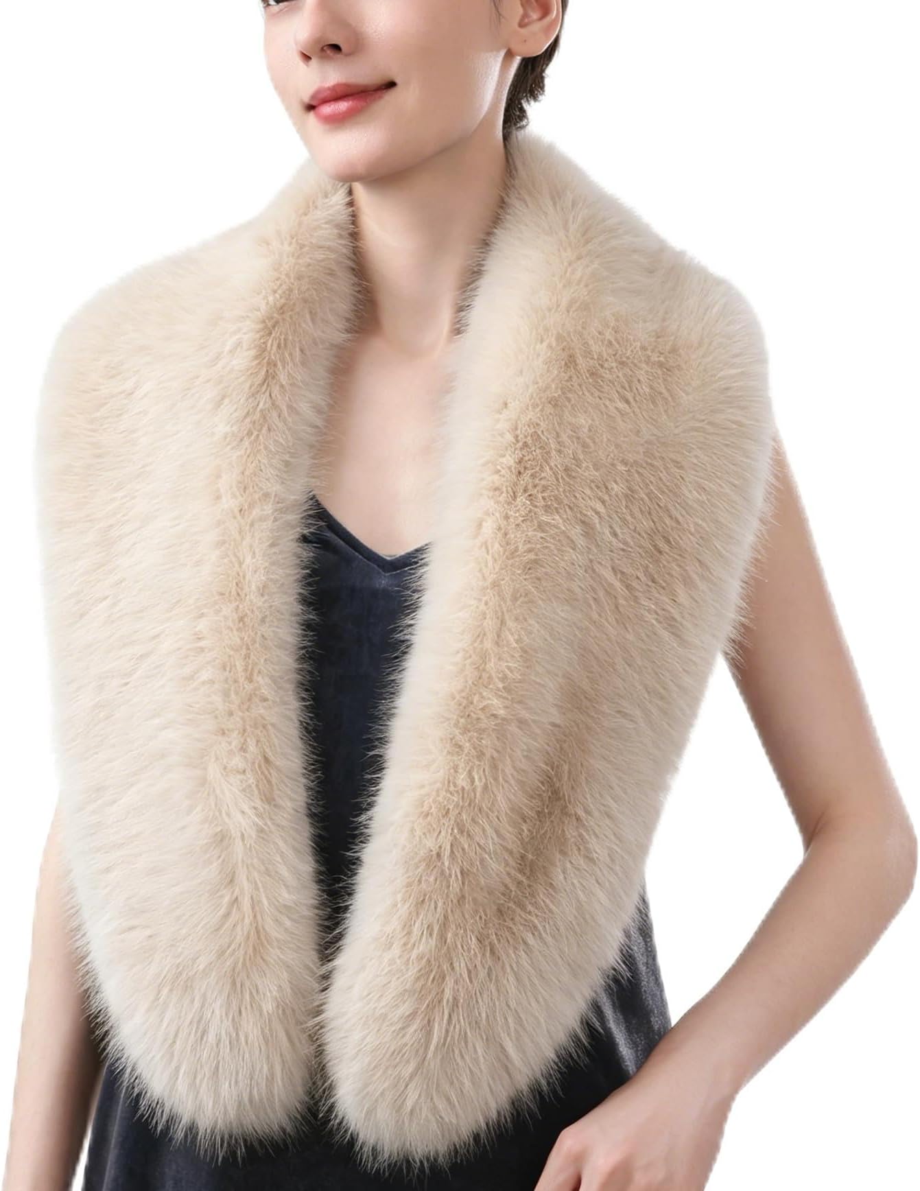Dikoaina Women's Faux Fur Collar for Winter Coat, Soft Neck Warmer Scarf Wrap Shawl