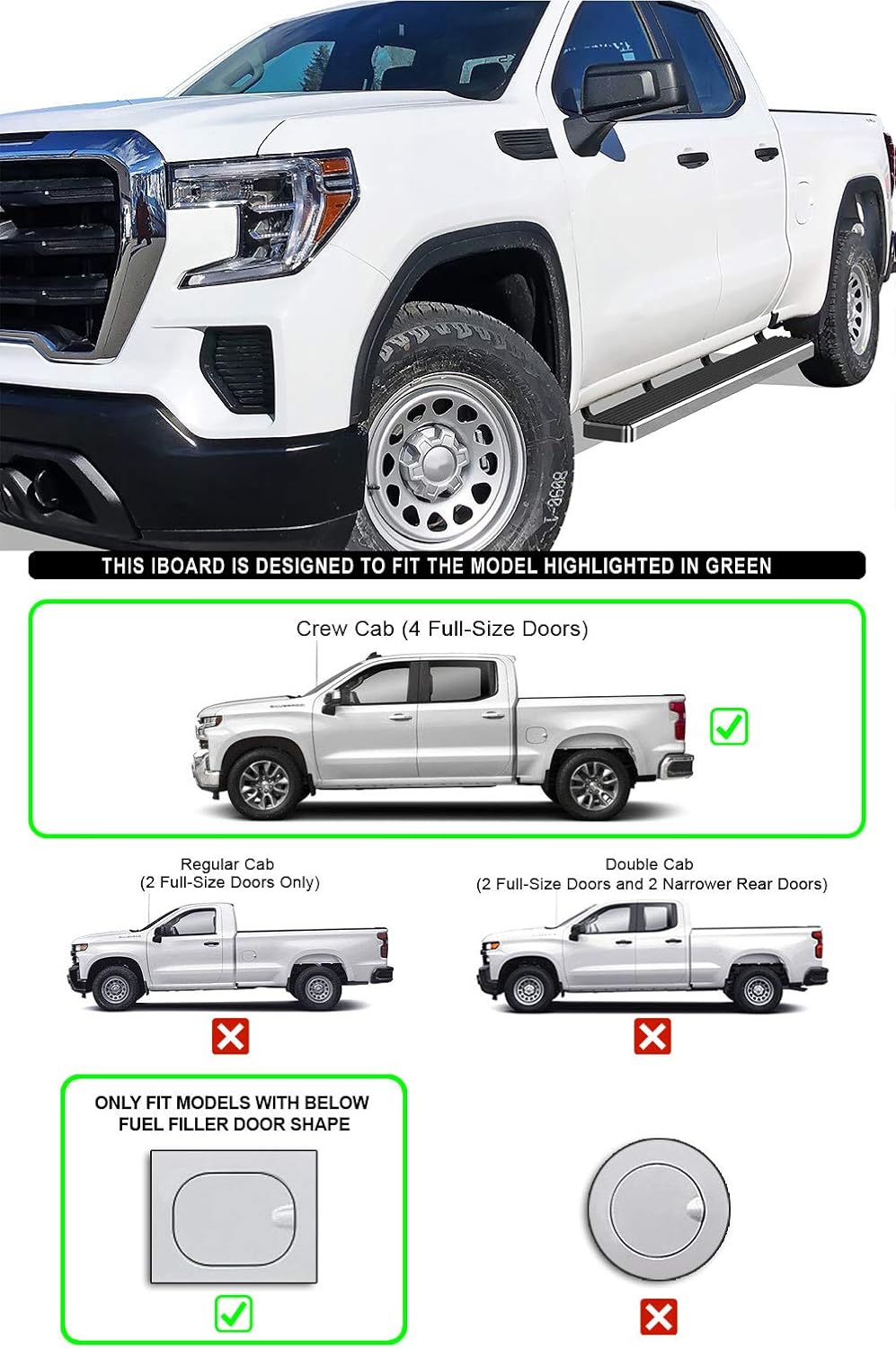 HD Ridez Step 6" Steel Polished Compatible with Chevy Silverado GMC Sierra 1500 2019-2026 Crew Cab & 2500 HD 3500 HD 2020-2026 (Silverado 1500 LTD Sierra 1500 LD 2022)