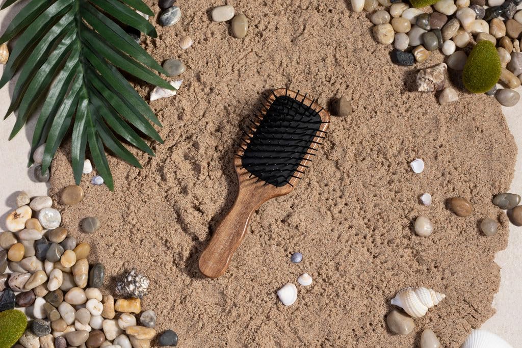 Acca Kappa Pneumatic Kotibé Wood Paddle Brush with Pom Pins, Travel Size