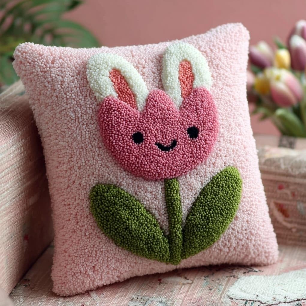 AxiangziK Latch Hook Cushion Kits for Beginners,Pink Tulip Flowers