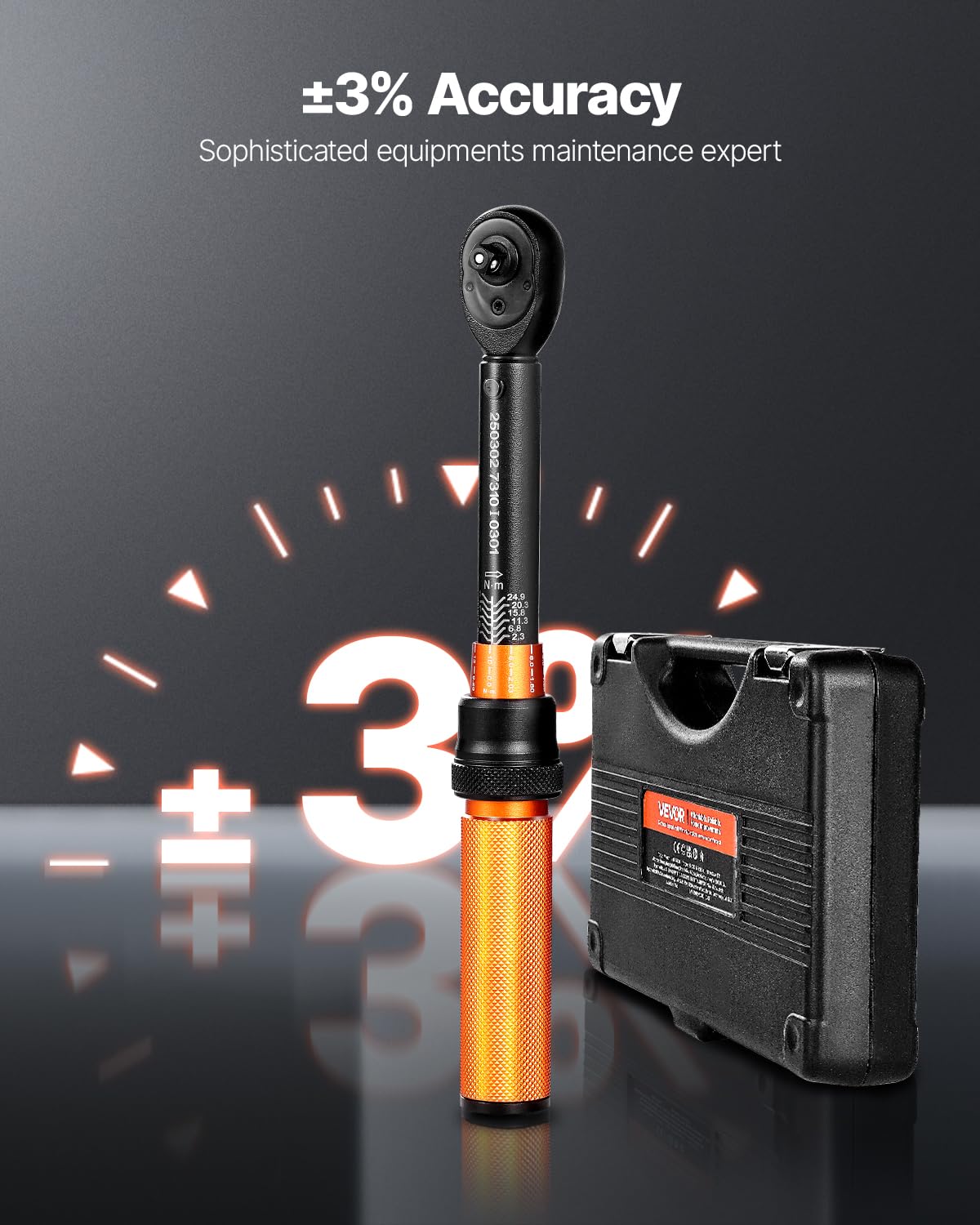 VEVOR Set di Chiavi Dinamometriche Clic, 20-240 lbf-ft e 2,3-27,1 N.m Chiave Dinamometrica a Scatto, Bidirezionali e Bilance a Doppia Portata, 72 Denti, con Punte, Bussole, Adattatori, per Riparazione