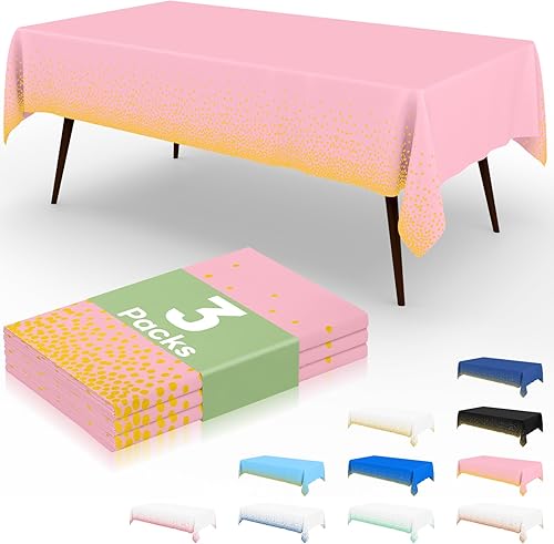 Miniatura 38 de misaya Paquete de 4 manteles desechables de lunares, mantel de plástico impermeable de 54 x 108 pulgadas, lunares dorados rectangulares en blanco