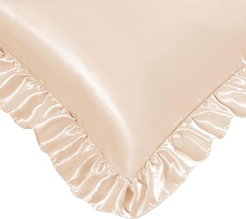 Vista 28 de Fundas de almohada de satén negro con volantes para cabello y piel, juego estándar de 2 fundas de almohada de seda negra con cierre de sobre