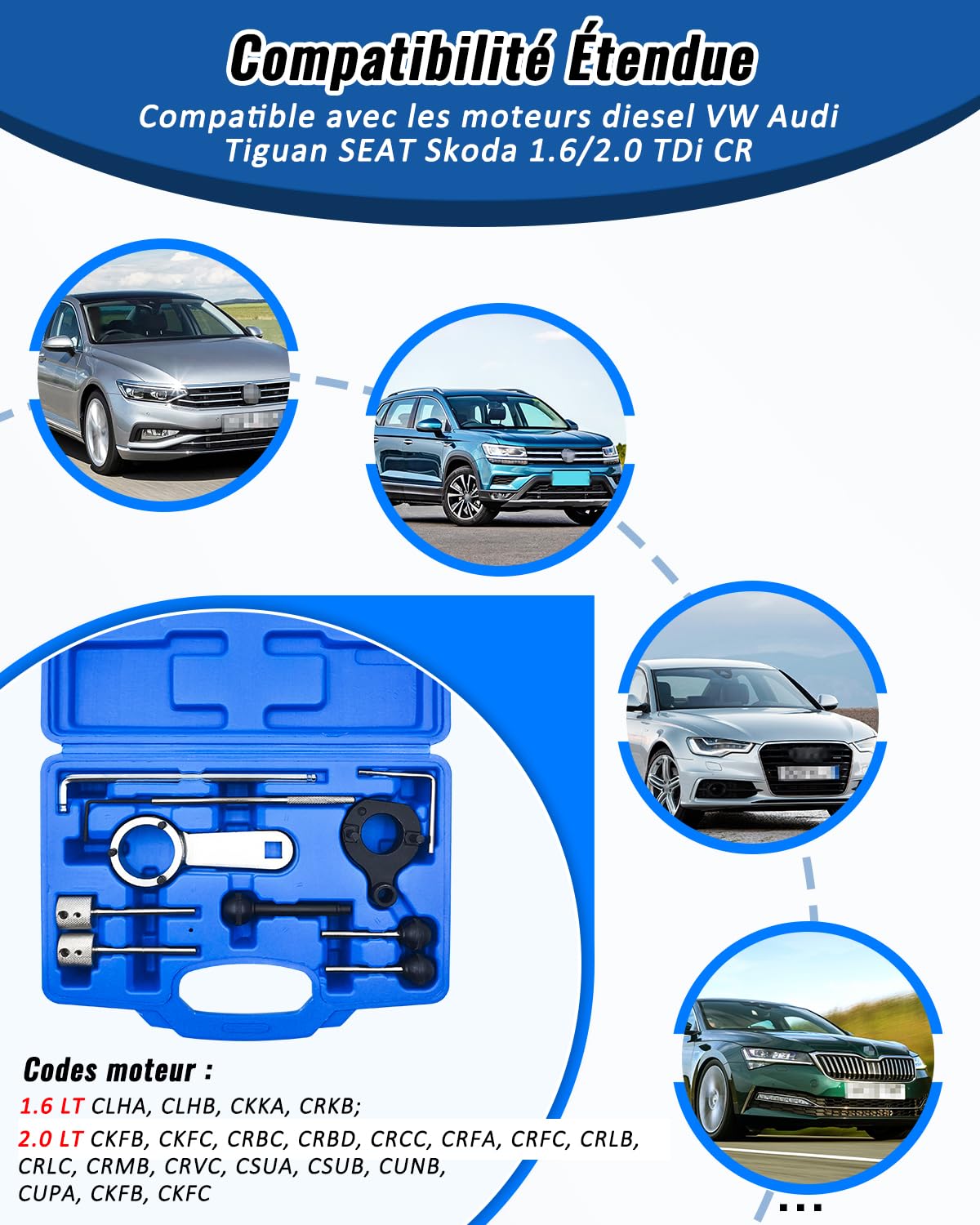 Outils de Réglage Calage du Moteur Compatible avec VW VAG Audi Seat Skoda 1.4 1.6 2.0 TDI CR, Kit de Courroie Distribution d'arbre à Cames Remplace T10264 T10265 T10490 T10492 T10051 T10060A