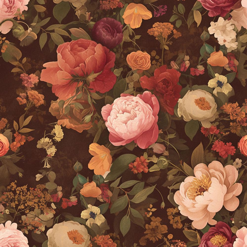 JIAOQSS Removable Wallpaper Dark Black Pink Floral Stick on Wallpaper Plum Floral Peony Flowers Furniture Sticker Waterproof Living Room Bedroom