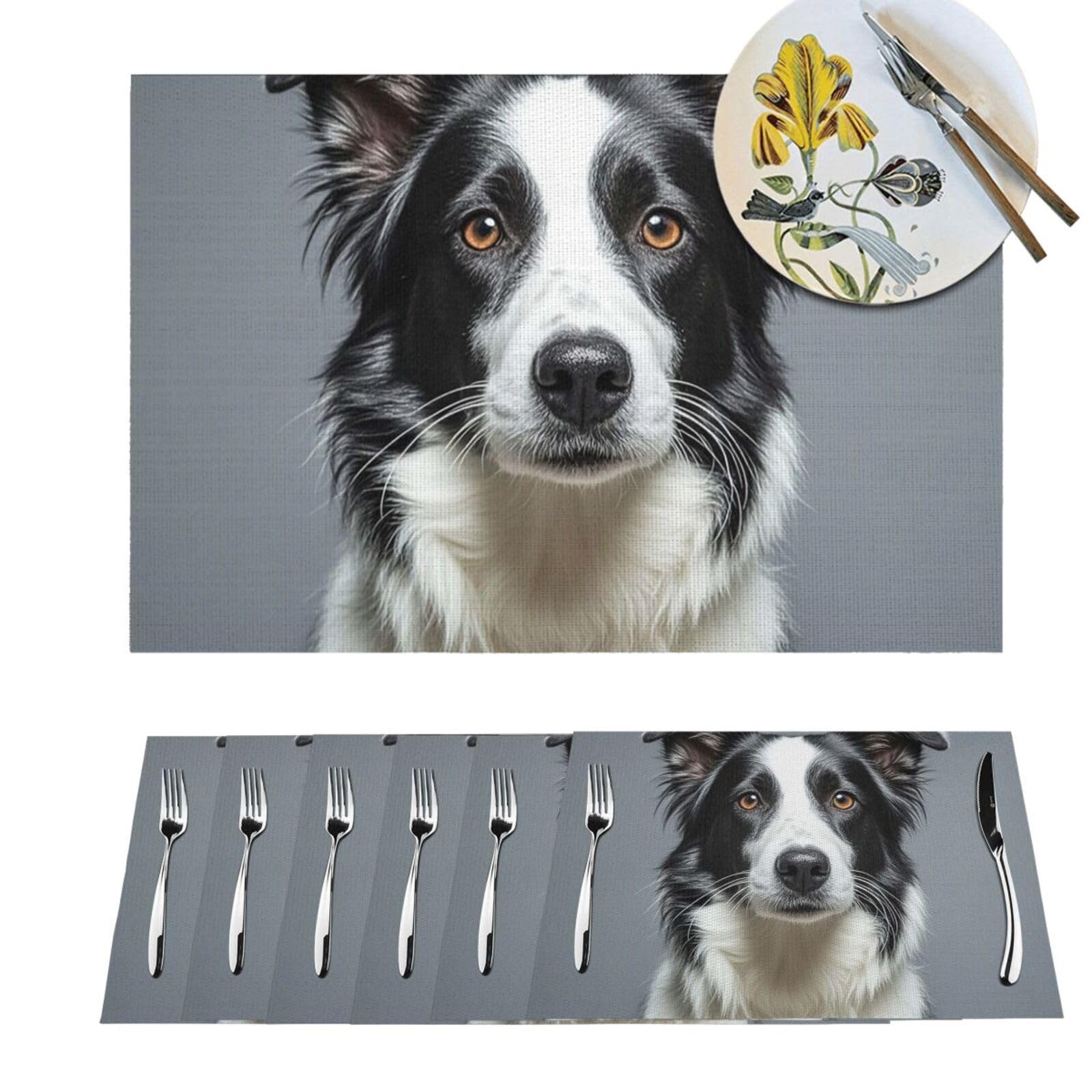Placemat 1 Pc Place Mats Heat Resistant Table Mats Border Collie Place Mat Non-Slip Placemats For Kitchen Desktop Protection Mat For Dining Table