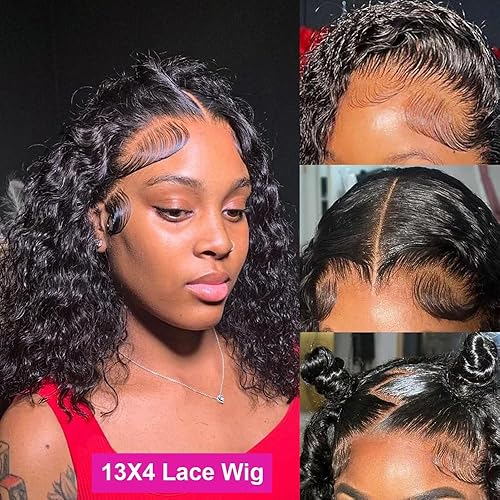 Miniatura 13 de Caijuxing Pelucas de cabello humano ondulado profundo con encaje frontal transparente HD de 13 x 4 de densidad 200, pelucas de cabello humano