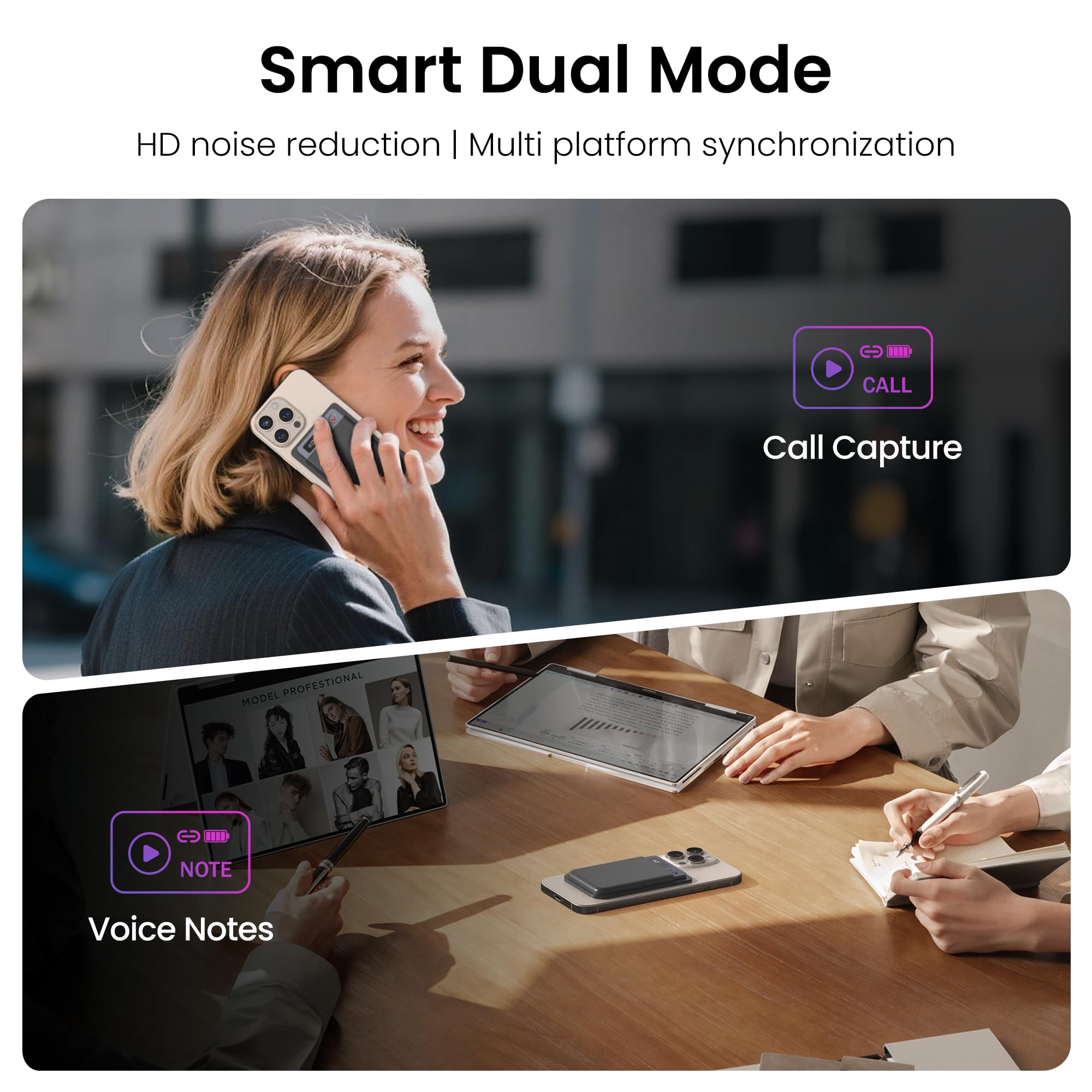 AI Voice Recorder, Note Voice Recorder Transcribe & Summarize, AI Noise Cancellation Technology, Supports 152 Languages, 64GB Memory APP Control Audio Recorder for Lectures, Meetings, Calls, Dark Gray