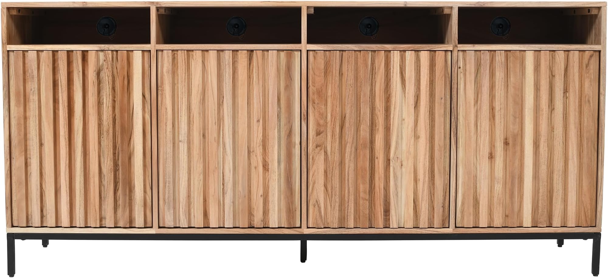 Jofran Ryder Modern Fluted Door Solid Wood Console Storage TV Stand Cabinet,70",Natural