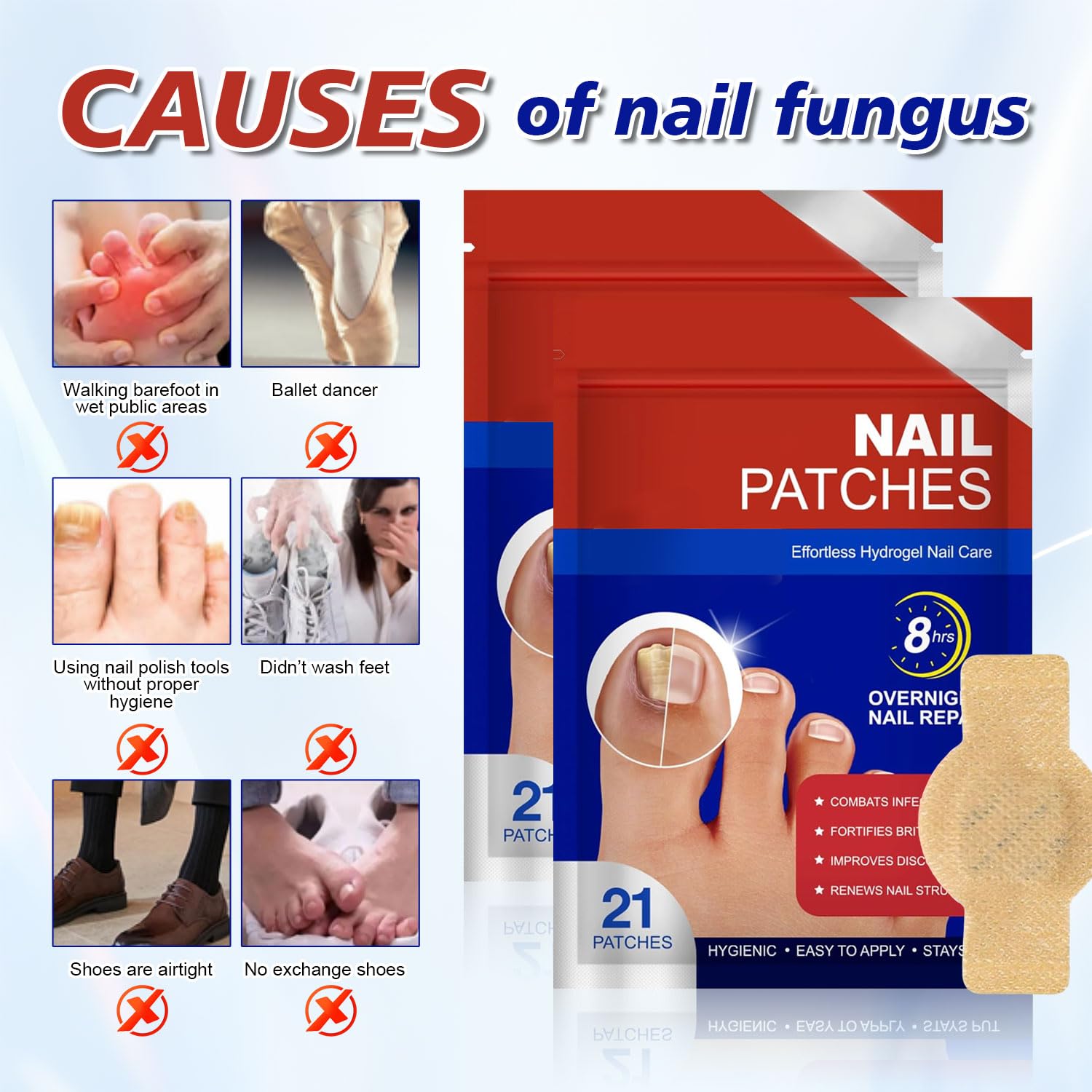 U5L-42 Stück Fungal Nail Patches Nagelpilz Pflaster Zehennagel Korrektur Patch Mehrzweck Pilz Nagel Patches für Beschädigte Nägel und das Erscheinungsbild Verfärbter Nägel (2 Packung)