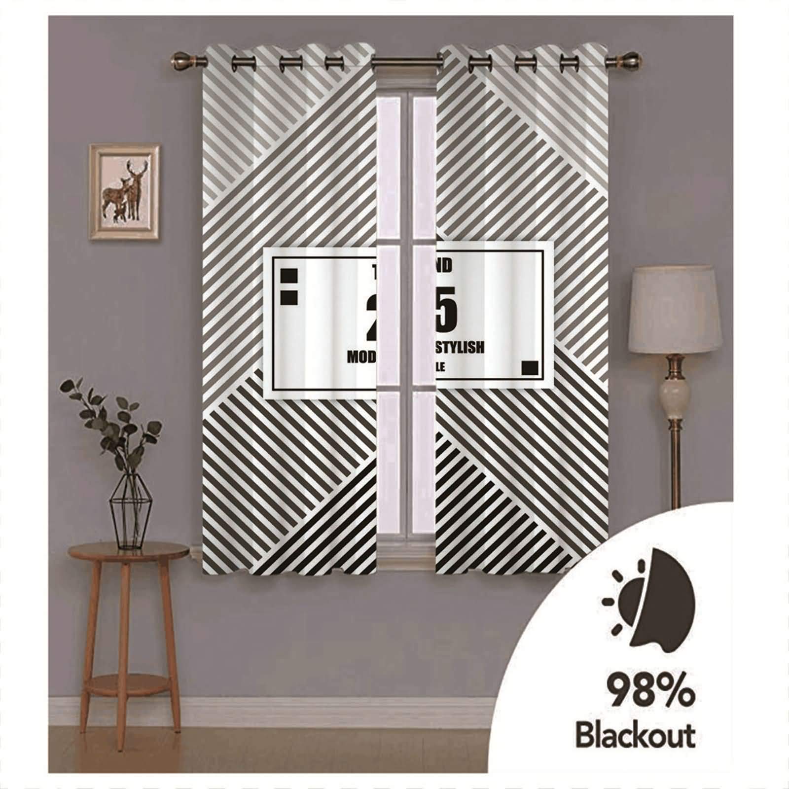 Zasłony do sypialni, 2 zestawy paneli, 2 x 52 x szer. 244 cm wys., zasłony do sypialni zaciemniające szaro-białe czarne geometryczne i paski zasłony przelotkowe