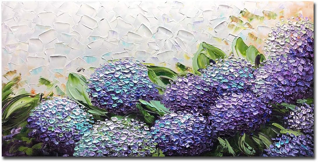 Metuu Oil Paintings,24x48 Inch Pink Purple Flower Wall Art Hydrangea Canvas Paintings Modern Home Decor for Bathroom Girls Bedroom Living Room Decor Large Modern Floral Painting Still Life Colorful, R